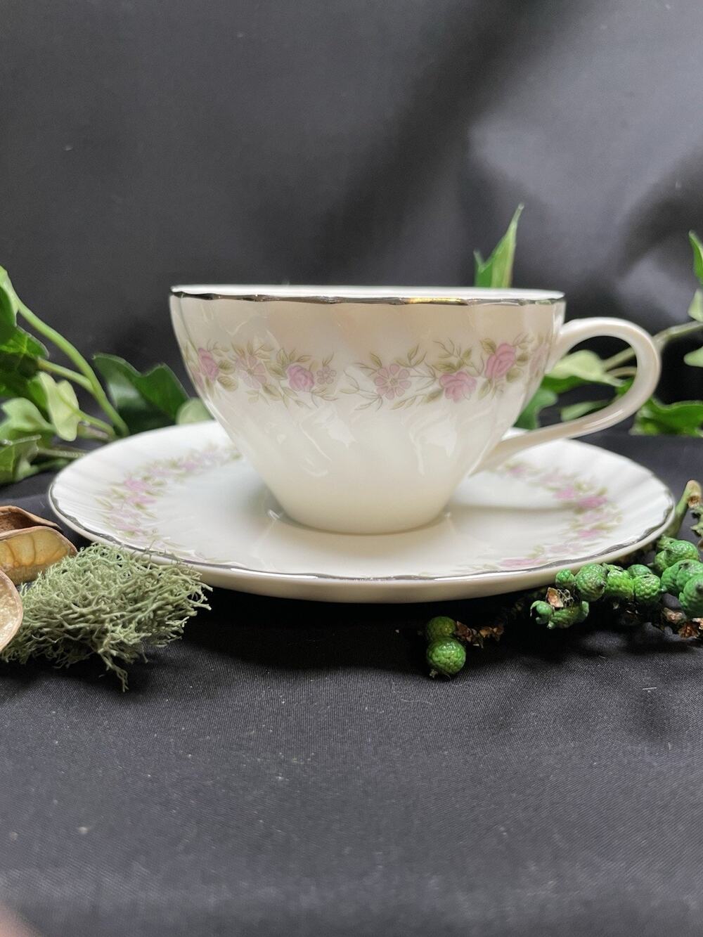 Vintage Dansico Teahouse Rose teacup and saucer set With Pink Florals
